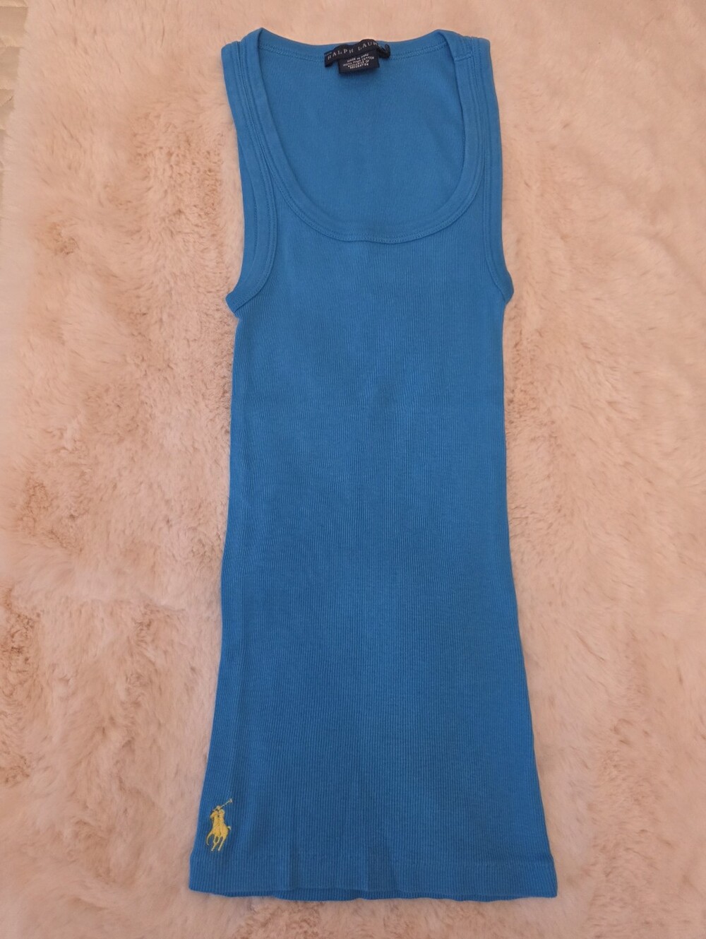 Ralph Lauren Blue Ribbed Tank with Polo Logo